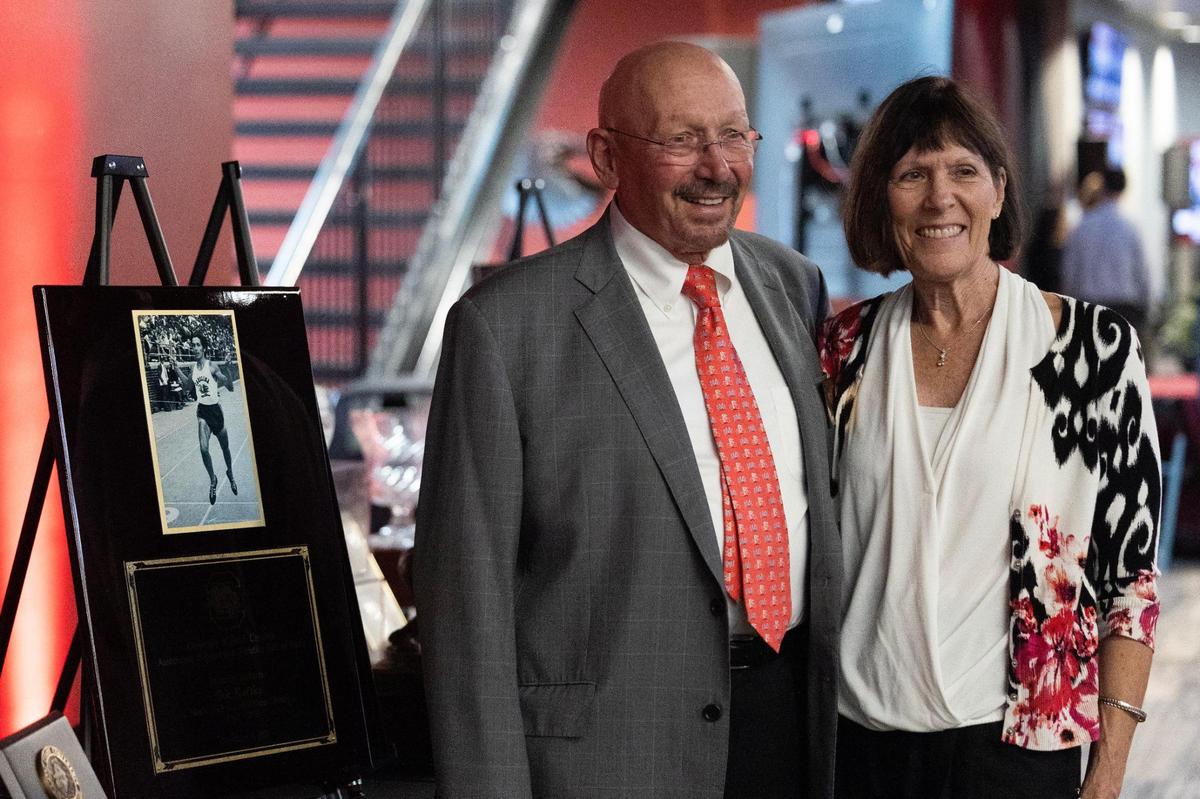University of South Carolina’s Bob Kaczka, a former Gamecocks track and field star, poses for photographs before he is inducted into the university’s hall of fame at Williams-Brice Arena on Friday, November 1, 2024.
