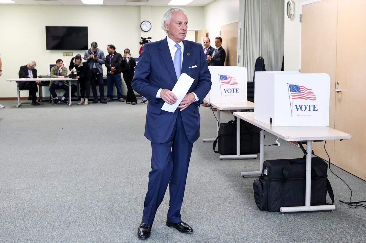S.C. Gov. Henry McMaster waits to cast his ballot at The Lourie Center in Columbia on Tuesday, Nov. 5, 2024.
