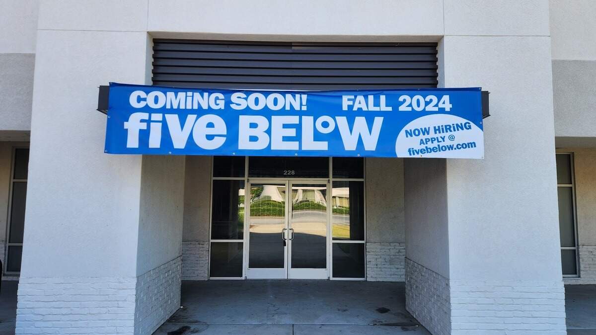 A banner touts that a Five Below store is coming to the Parkland Plaza shopping center in Cayce.