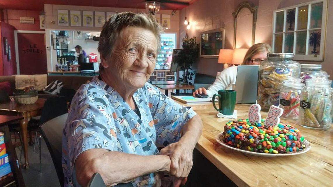 Peggy Bowers on her birthday in 2016, the year she moved in with Joan Staub.