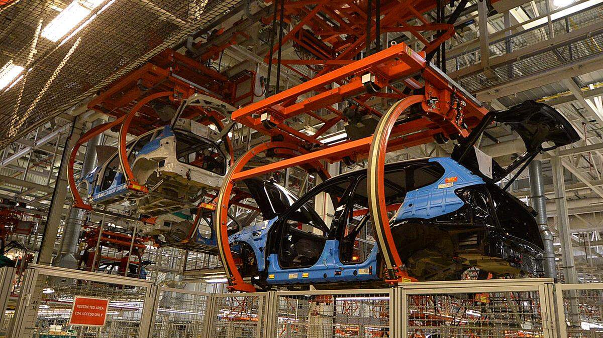 A photo of part of the vehicle manufacturing process at the BMW plant in Spartanburg, S.C.