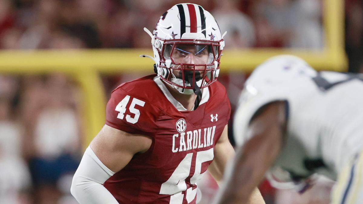University of South Carolina linebacker Colin Bryant (45) plays the Akron Zips on Saturday, September 21, 2024.