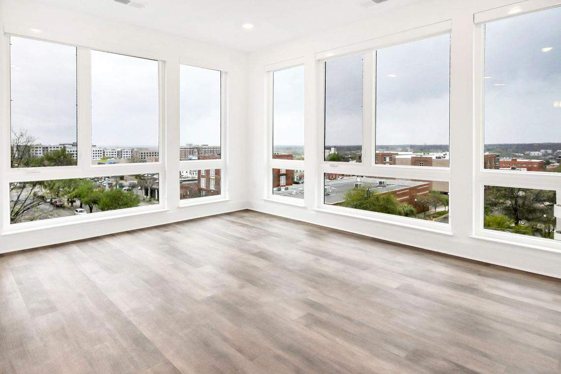 The view from inside the “Royal” unit at The Palms apartment complex.