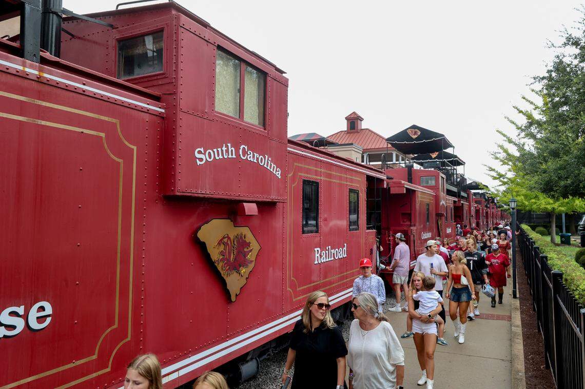 A line of 22 vintage railroad cabooses form the Cockaboose Railroad near the Williams-Brice Stadium. The Cockabooses are privately owned and used mainly for tailgating.