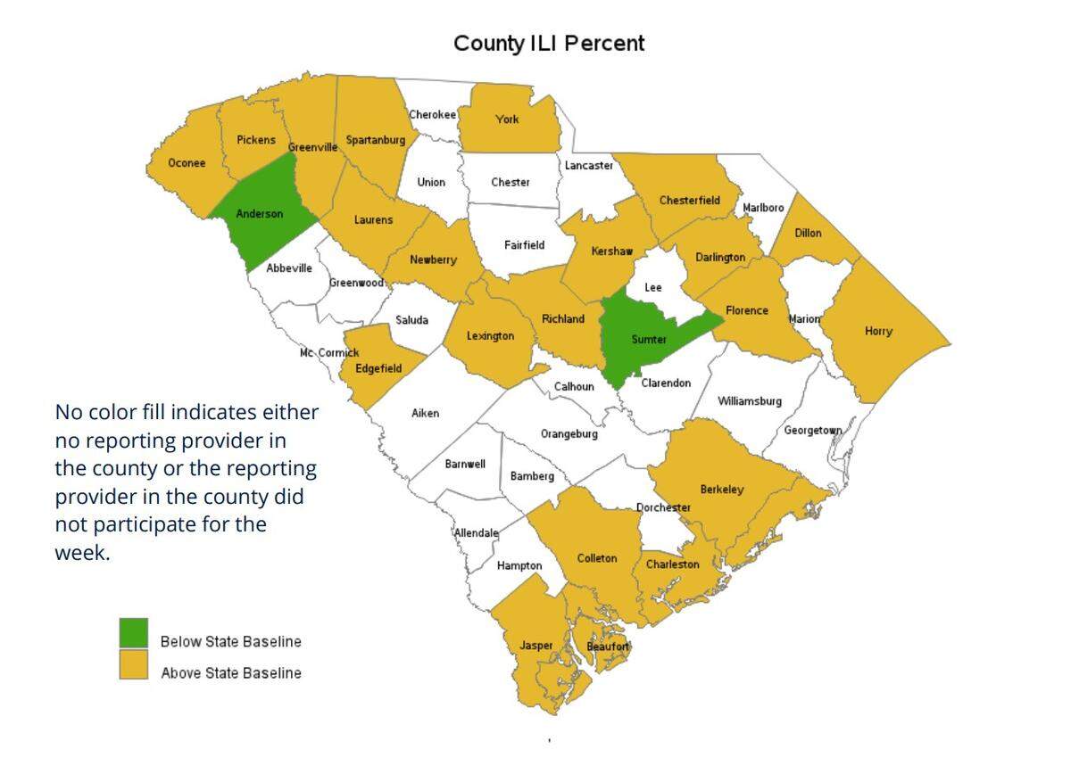 A county-by-county look at flu rates in South Carolina compared to the state average.