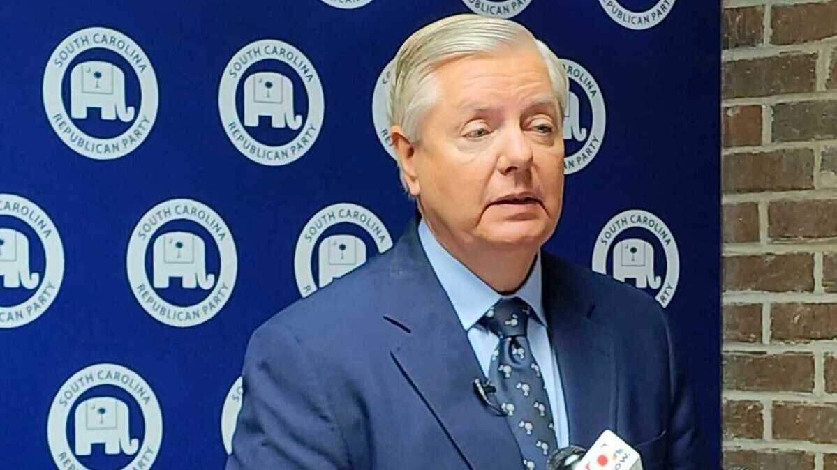 U.S. Sen. Lindsey Graham, R-S.C., speaks to reporters Wednesday, April 5, 2023, in Columbia, S.C. following Donald Trump’s criminal indictment.