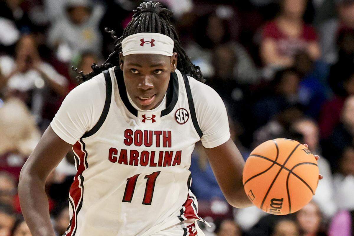 South Carolina's Madina Okot (11) during the first half of action against Clemson at the Colonial Life Arena on Friday Oct. 24, 2025.
