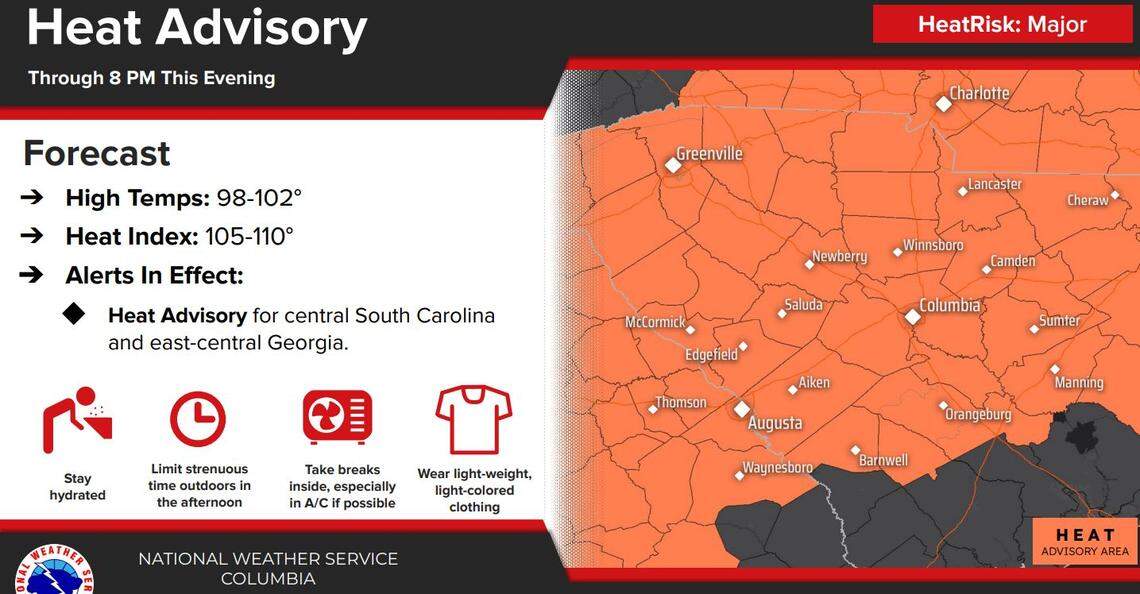 A heat advisory was issued in Columbia for the second day in a row.