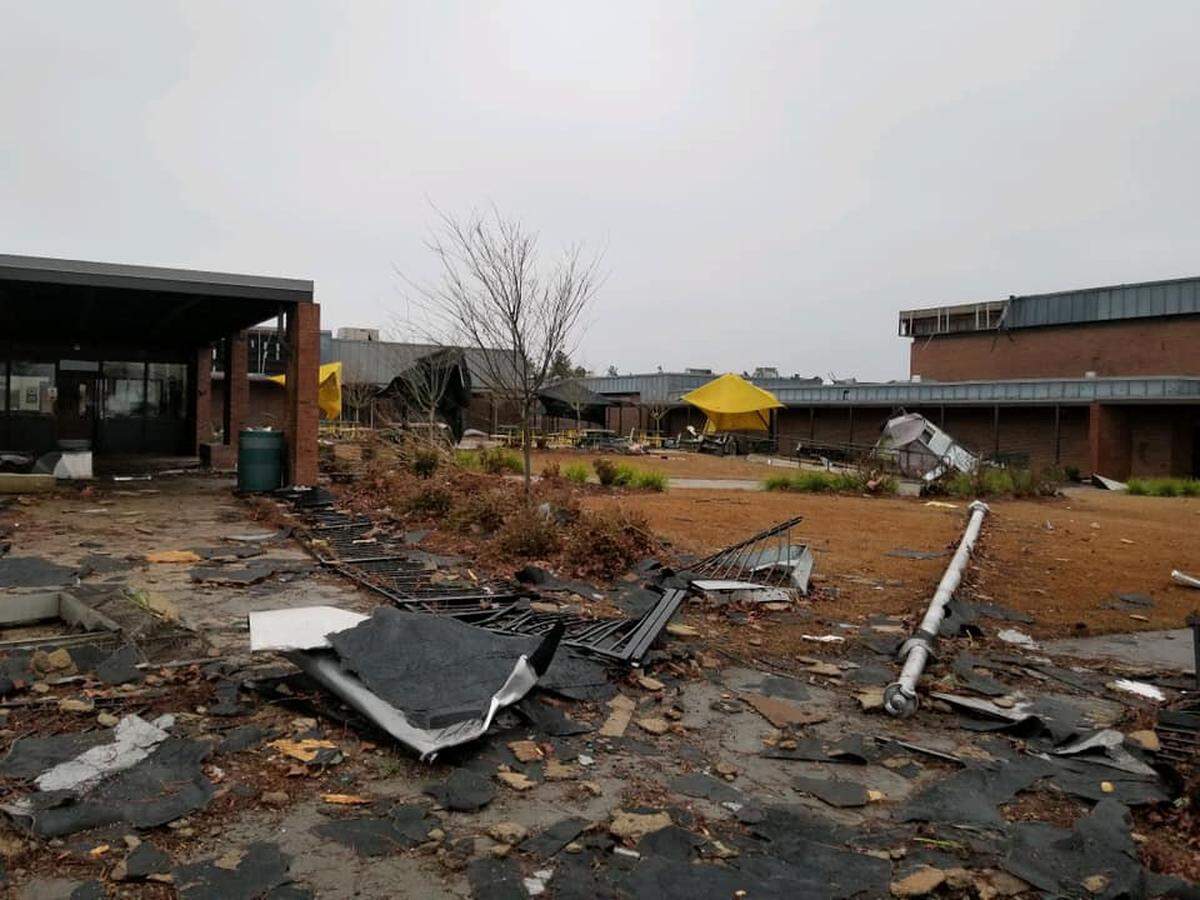 Powerful storms hit the Midlands Saturday, inflicting damage on a high school.