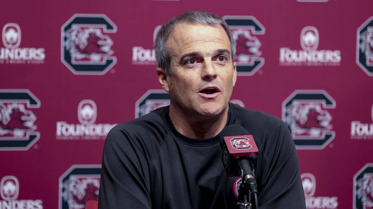 University of South Carolina head football coach Shane Beamer speaks during a press conference on Friday, Jan. 2, 2026.