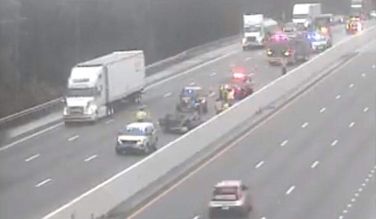 Traffic was blocked on an interstate in Columbia following a collision, the South Carolina Department of Transportation said.