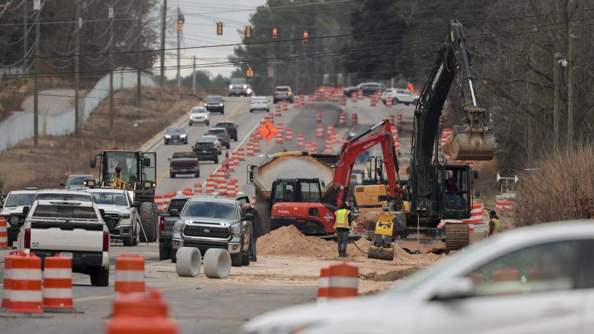 Work continues on the road widening project on Leesburg Road.