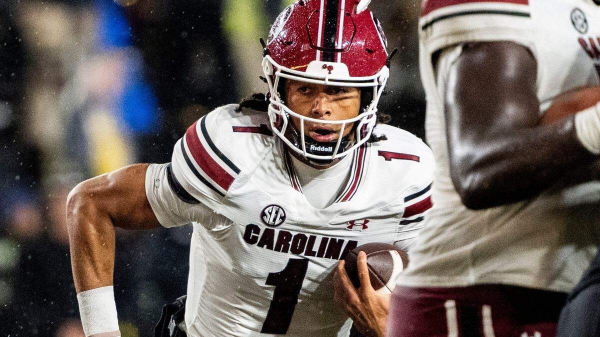 South Carolina Gamecocks quarterback Robby Ashford runs against Vanderbilt Commodores during the second half at FirstBank Stadium in Nashville, Tenn., Saturday, Nov. 9, 2024.