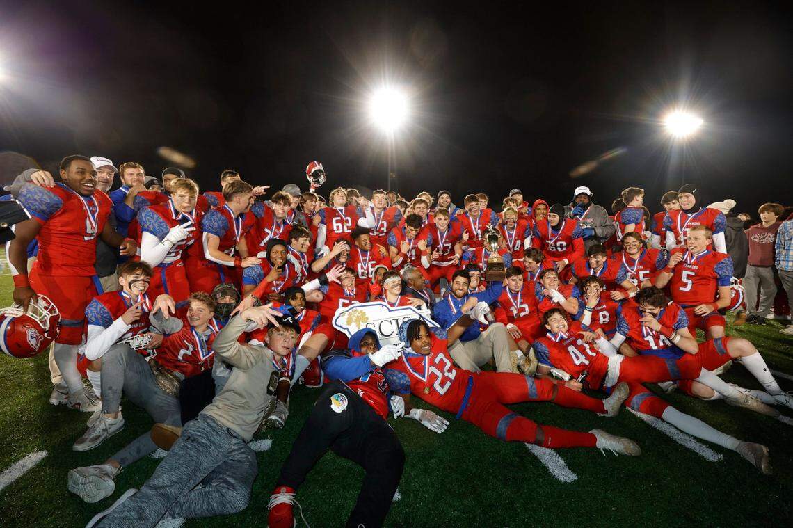 Hammond celebrates winning the SCISA Class 4A state championship on Friday at Charleston Southern University.