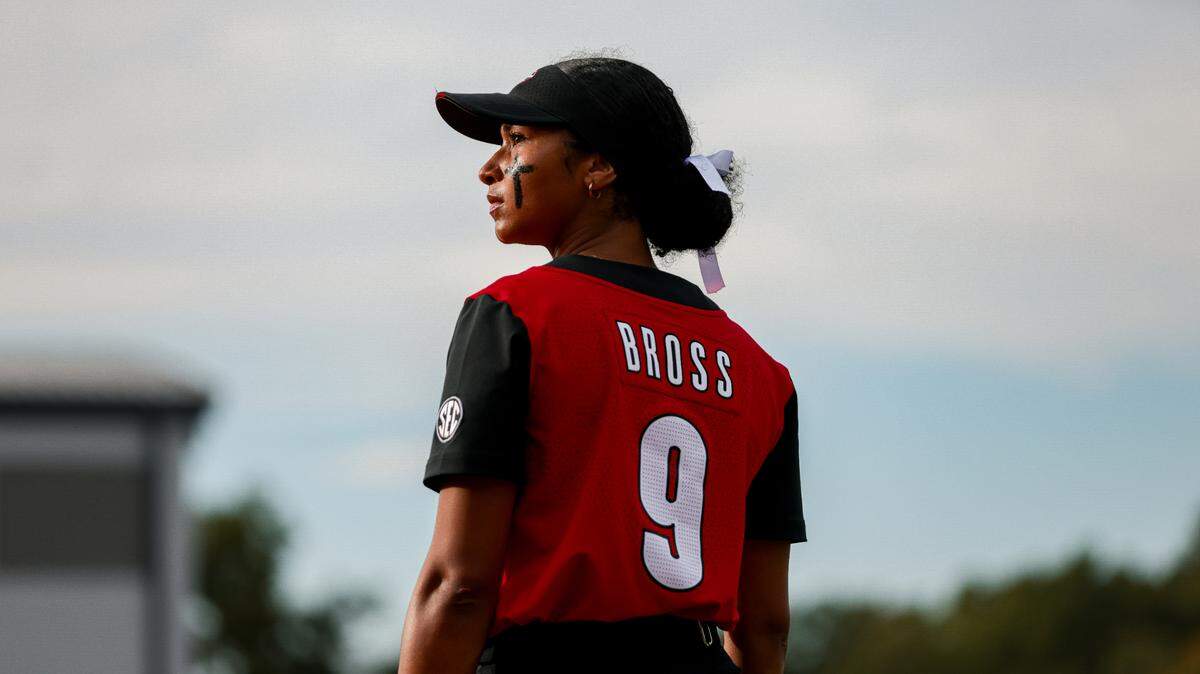 Georgia infielder and utility player Precious Bross (9) during Georgia’s game against Georgia Gwinnett College at Jack Turner Stadium in Athens, Ga., on Friday, Oct. 4, 2024.
