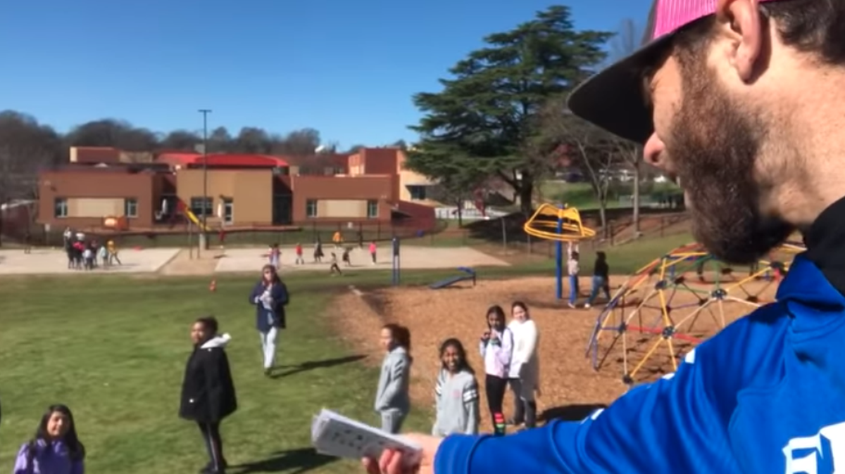 Nathan Thompson, 34, of California, was arrested on charges of disorderly conduct after video showed him yelling at elementary school students at Hollis Academy in Greenville, South Carolina.