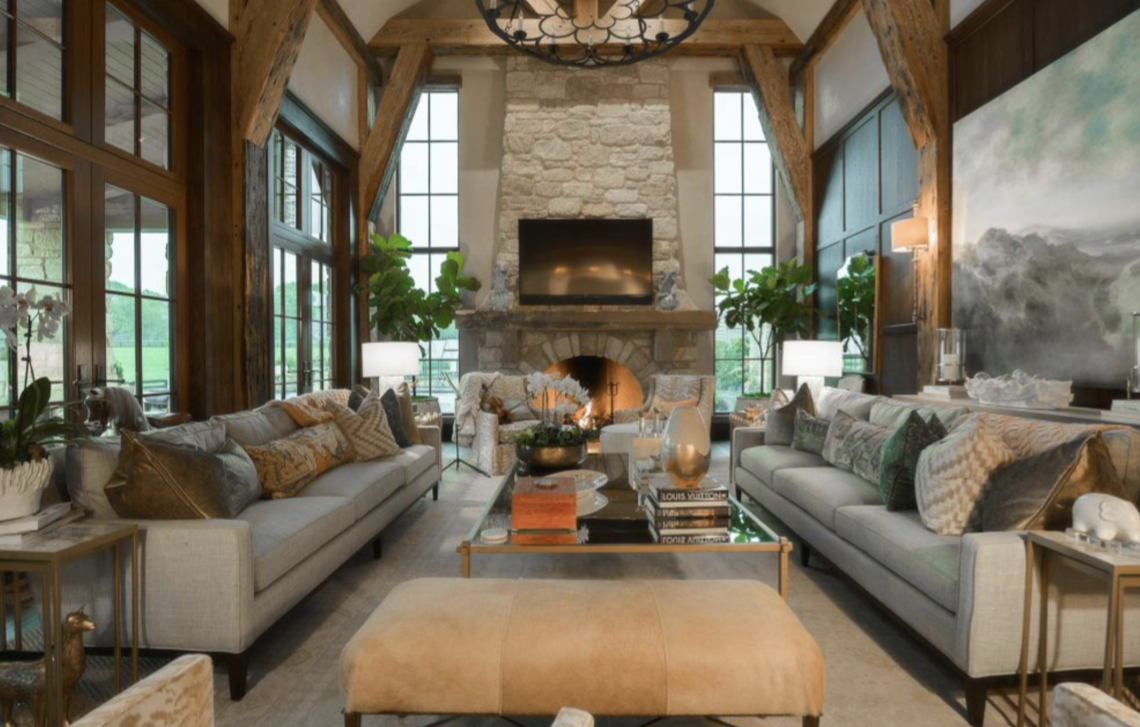 The house has several sitting areas inside and out.