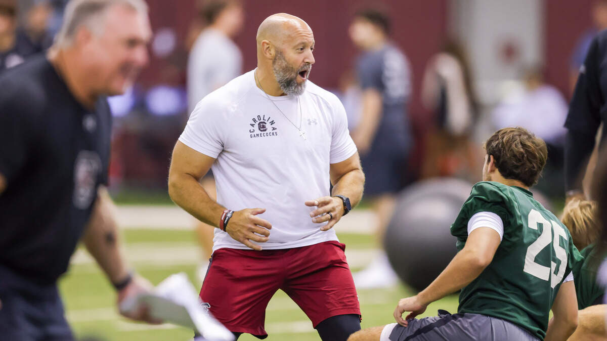 South Carolina assistant coach Mike Furrey is seen during practice in Columbia on Friday, August 8, 2025.