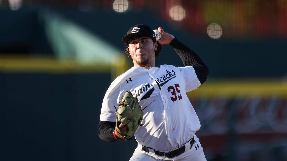 Pitcher Logan Prisco of South Carolina pitches during the Gamecocks’ game against the College of Charleston in Columbia on Tuesday, April 7, 2026.