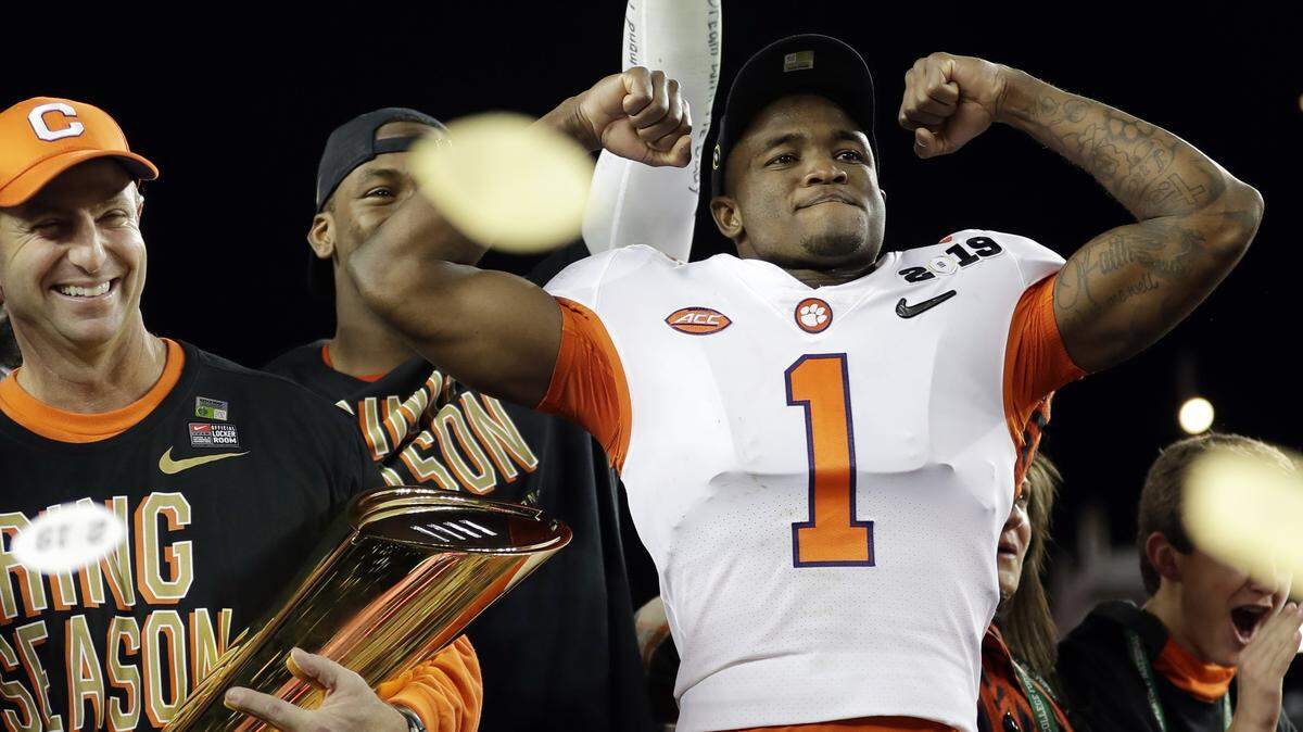 Clemson’s Trayvon Mullen celebrates after the NCAA college football playoff championship game against Alabama, Monday, Jan. 7, 2019, in Santa Clara, Calif. Clemson beat Alabama 44-16.