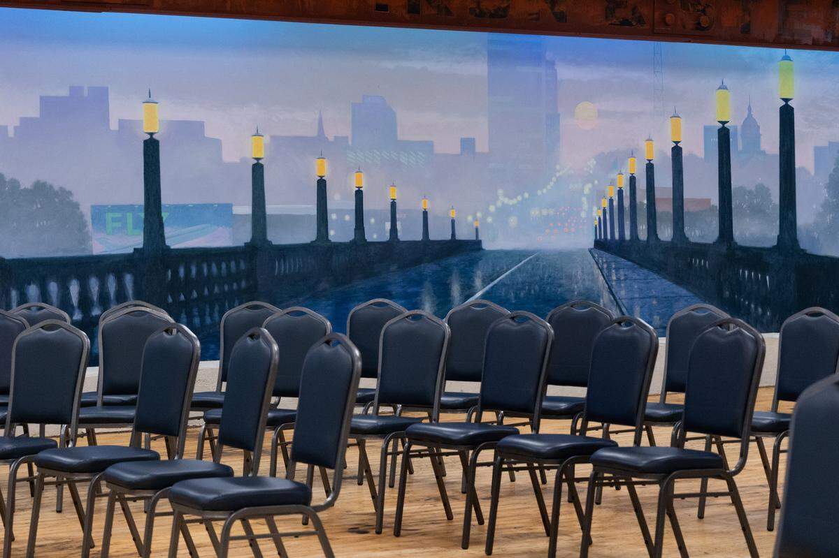 “Gervais Street Extension,” a mural by local artist Blue Sky, in the Vista Room at the South Carolina State Museum on Wednesday, April 2, 2025.
