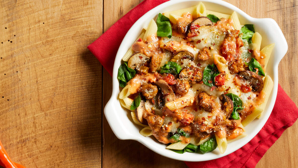 Spicy baked penne with chicken from Fazoli’s.