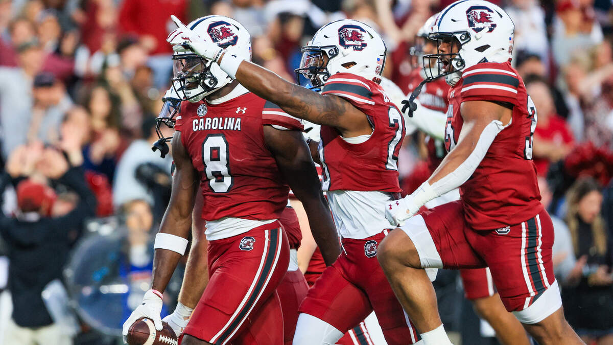 South Carolina wide receiver Nyck Harbor (8) celebrates during the game against Alabama at Williams-Brice Stadium on Saturday, October 25, 2025.