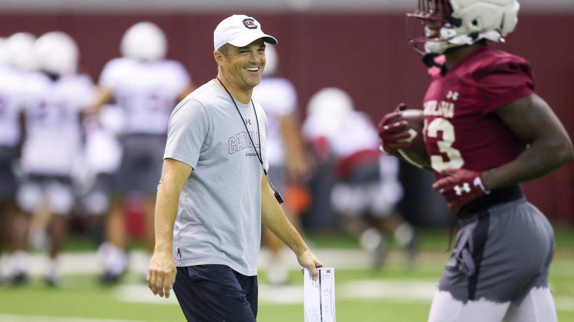 South Carolina head coach Shane Beamer is seen during practice in Columbia on Friday, August 8, 2025.