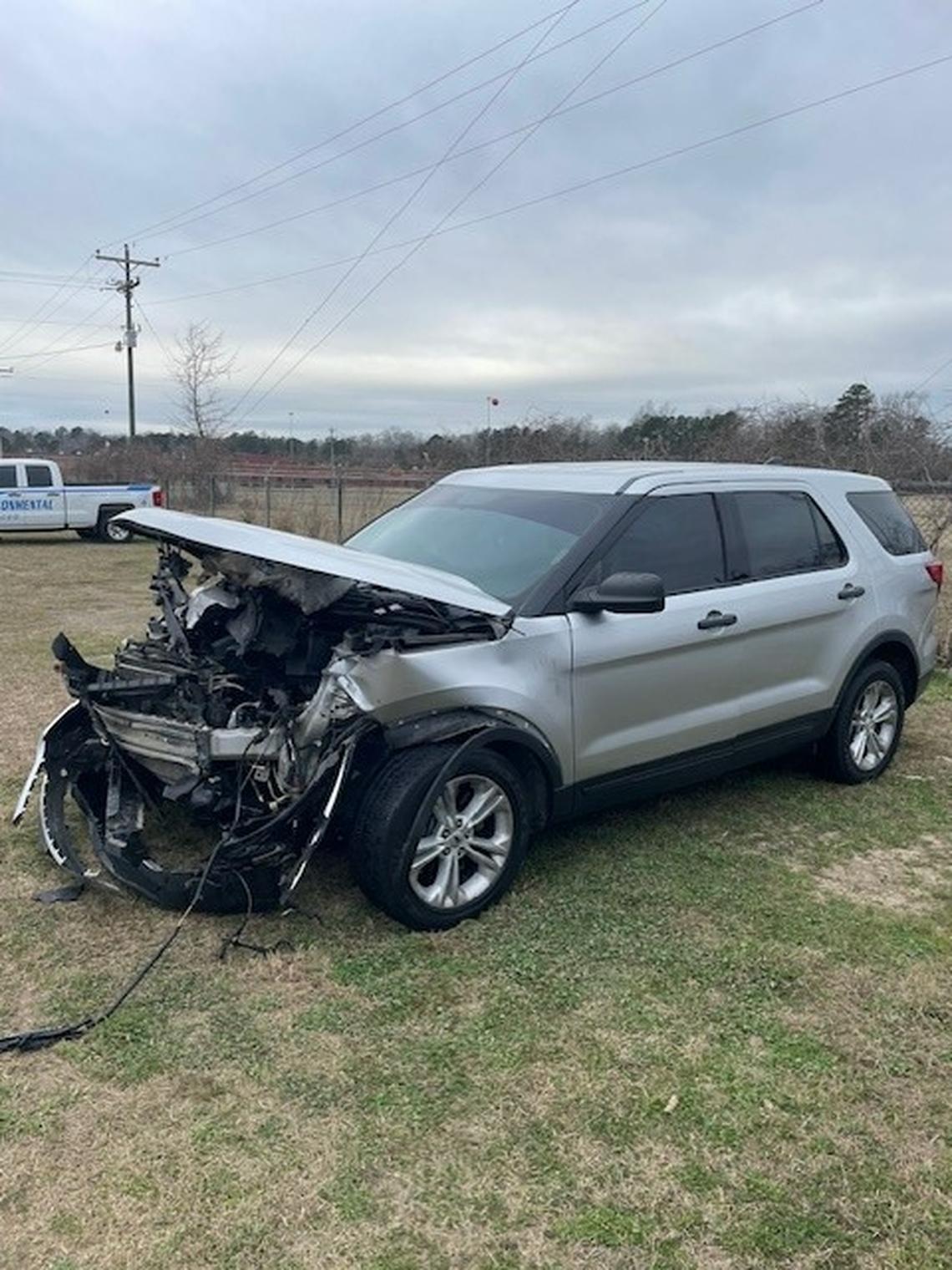 A deputy’s patrol vehicle was damaged during a pursuit.