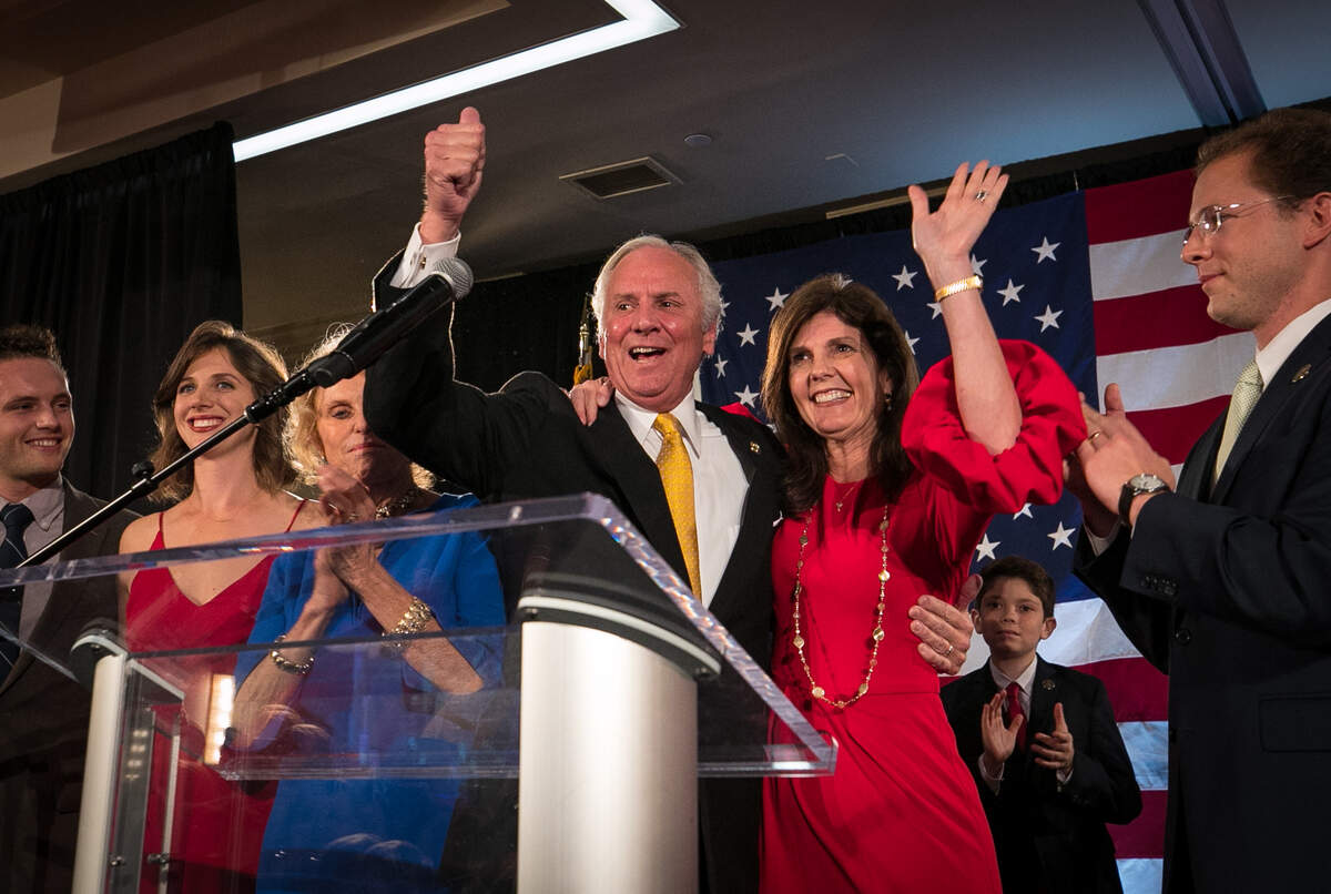South Carolina governor Henry McMaster and his running mate for Lt. Governor, Pamela Evette, celebrate after they won the election. 11/6/18