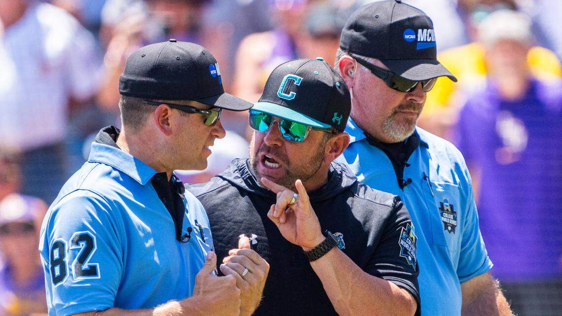 Coastal Carolina baseball coach Kevin Schnall, key assistant ejected in CWS game vs. LSU