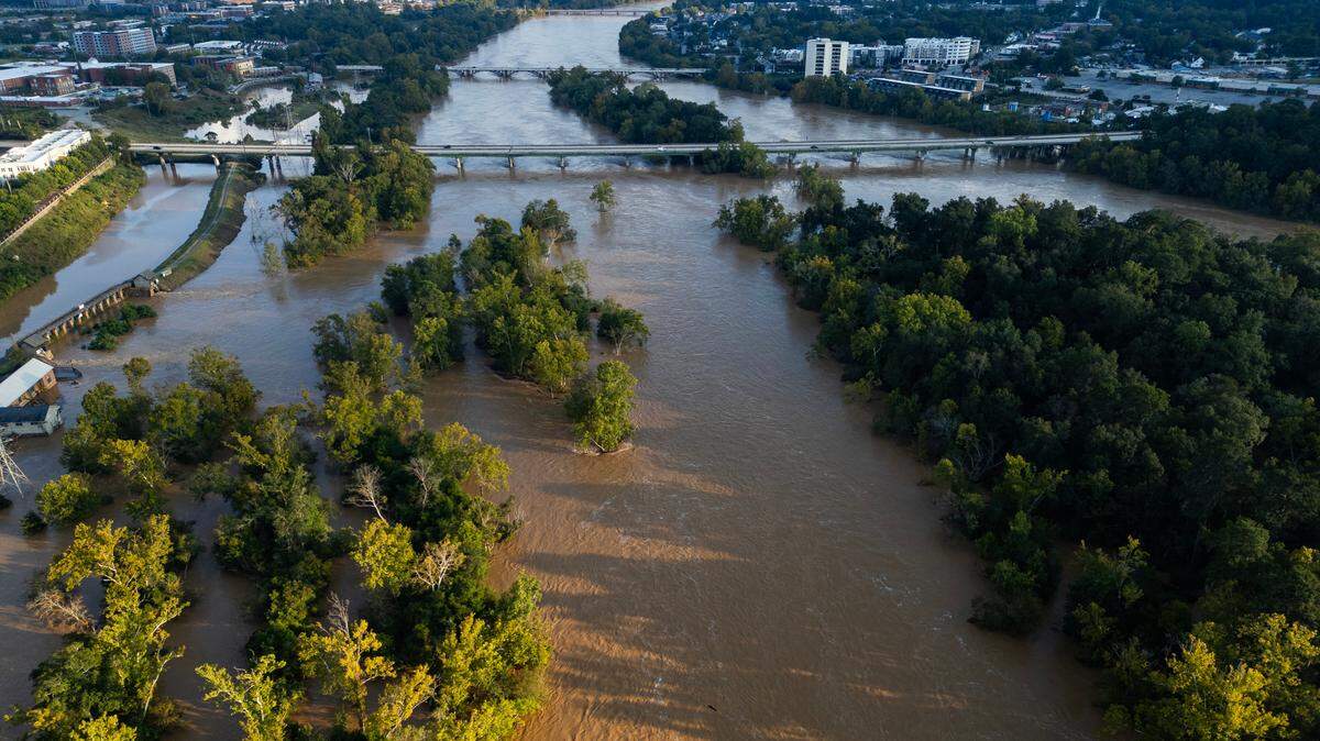The start of the Congaree River is high as water from Hurricane Helene continues to flow through Columbia late Monday, September 30, 2024.