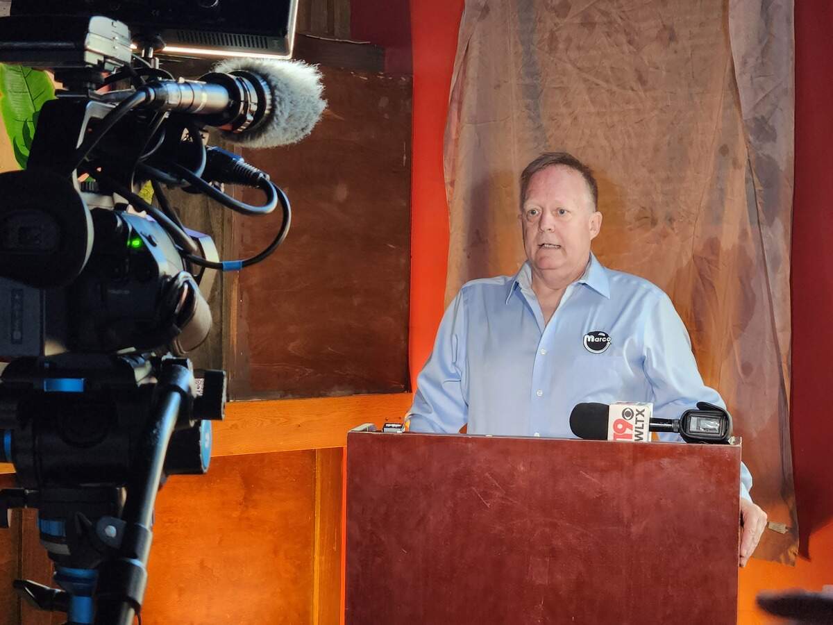 Frederick Richardson, owner of Bang Back Pinball Lounge and Bang Back Bar & Grill, speaks on June 12, 2026 at the dedication of the coming Bang Back location at 2719 Rosewood Drive.