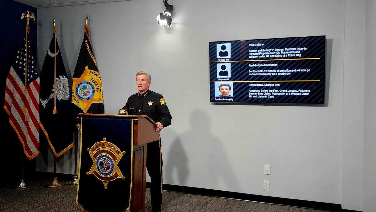 Richland County Sheriff Leon Lott held a news conference on December 30, 2024, announcing guilty pleas for two teens involved in the shooting death of K9 Bumi.