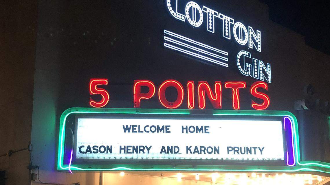 The marquee above the Cotton Gin in Five Points welcomes South Carolina football commits Cason Henry and Karon Prunty to Columbia. Cotton Gin general manager Thomas Dugas has been changing the lettering on the marquee for months in what’s quickly become a tradition.