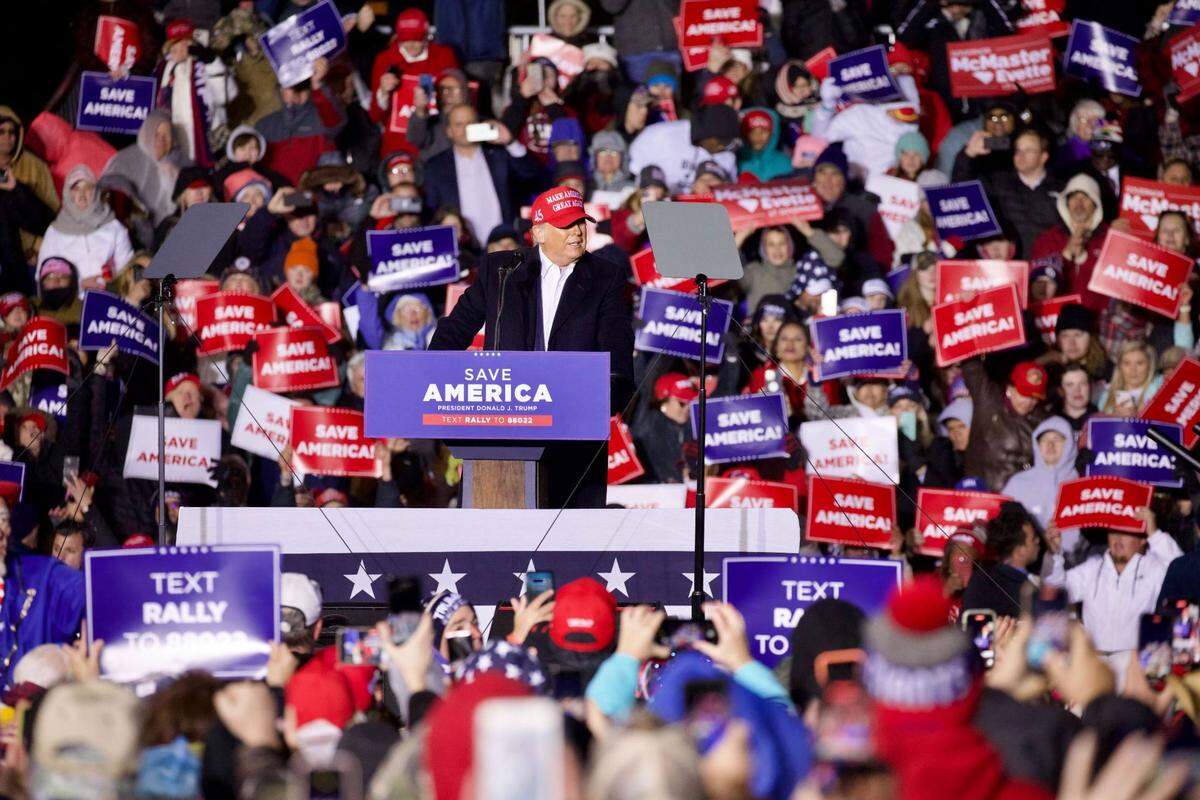 Former President Donald Trump speaks to thousands of supporters at his rally on Saturday, March 12, 2022, in Florence, S.C.