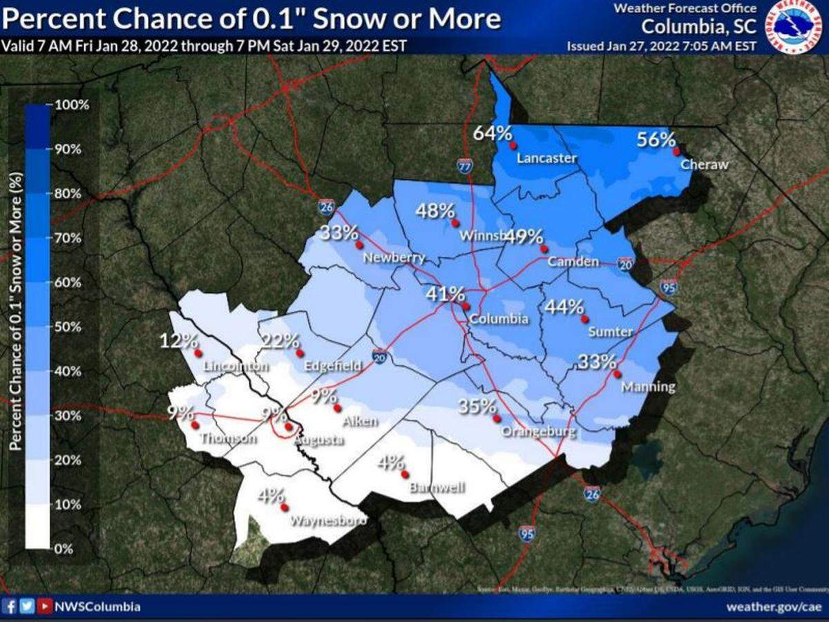 More snow could be recorded in the Midlands, according to the National Weather Service.
