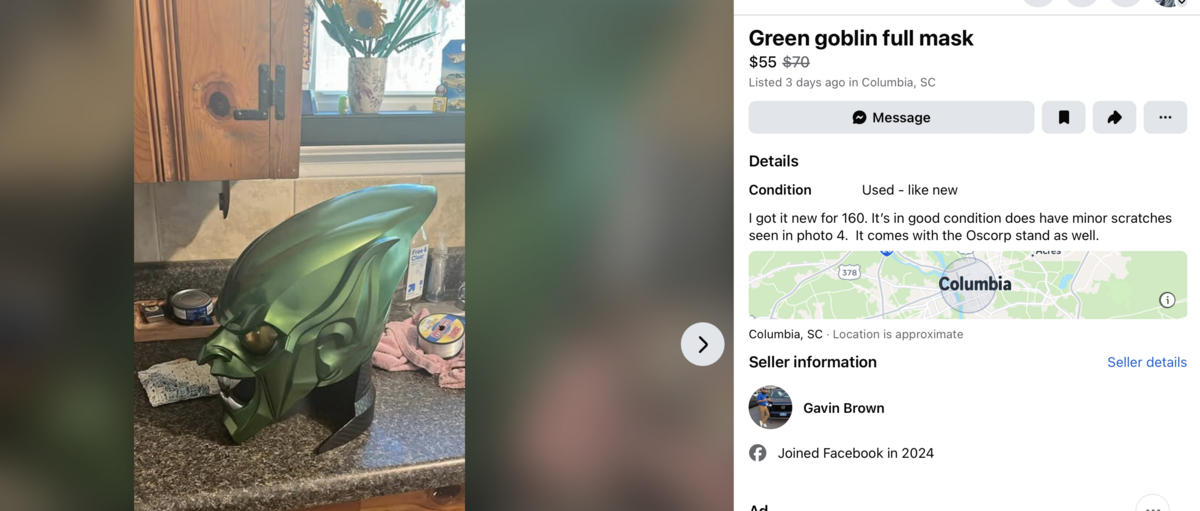 A Green Goblin mask