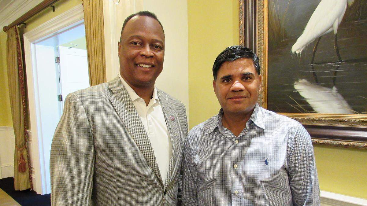 SC State Athletics Director Stacy Danley, left, and tennis coach Hardeep Judge