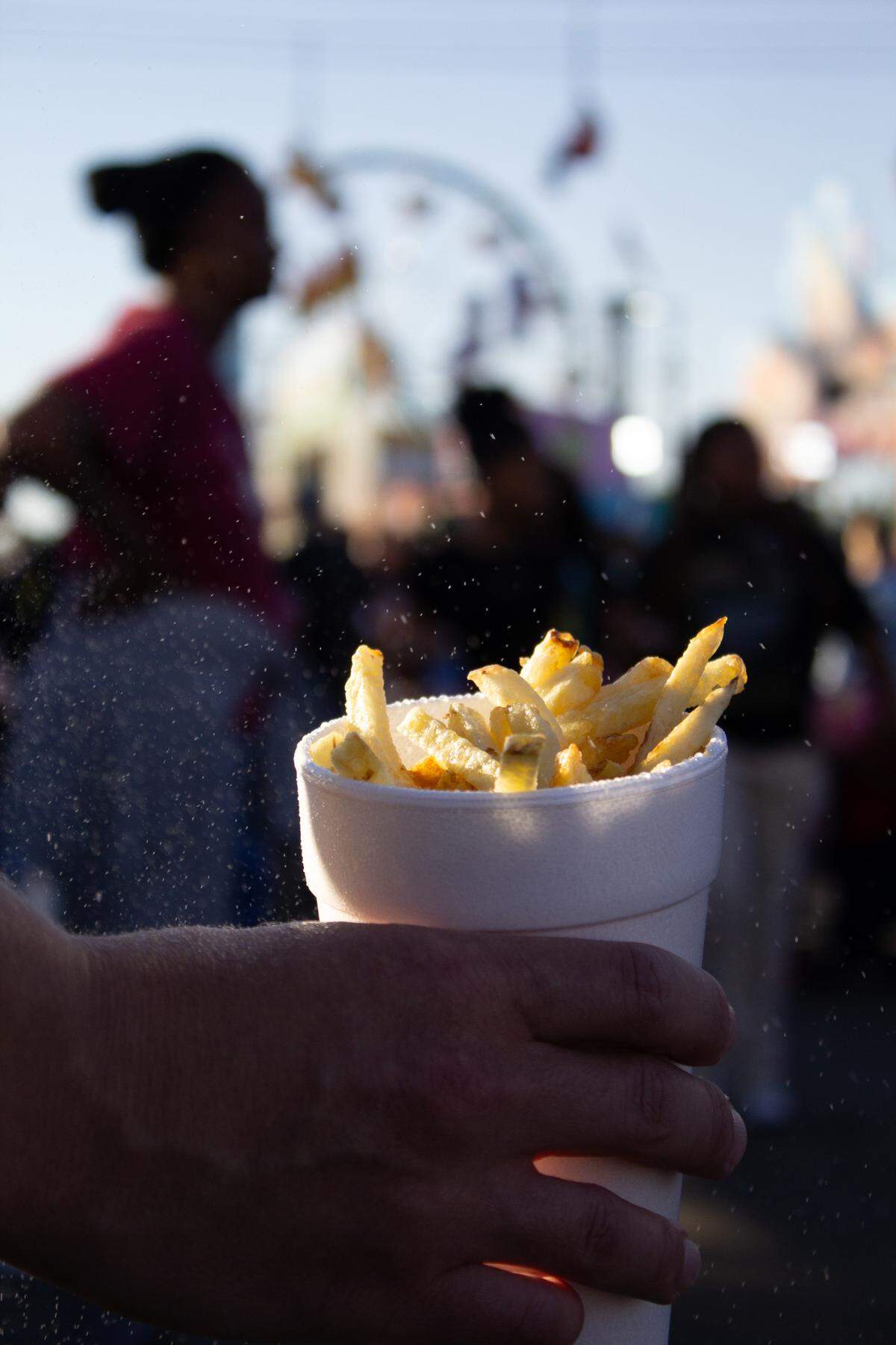 Fiske Fries sprayed with vinegar are one of the fan favorites of the South Carolina State Fair. The potatoes are peeled, cut, and fried onsite.