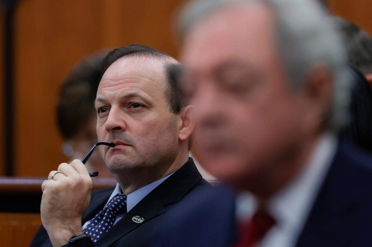 South Carolina Attorney General Alan Wilson listens during an evidentiary hearting at the Richland County Courthouse on Tuesday Jan.16, 2024. Tracy Glantz The State, Pool