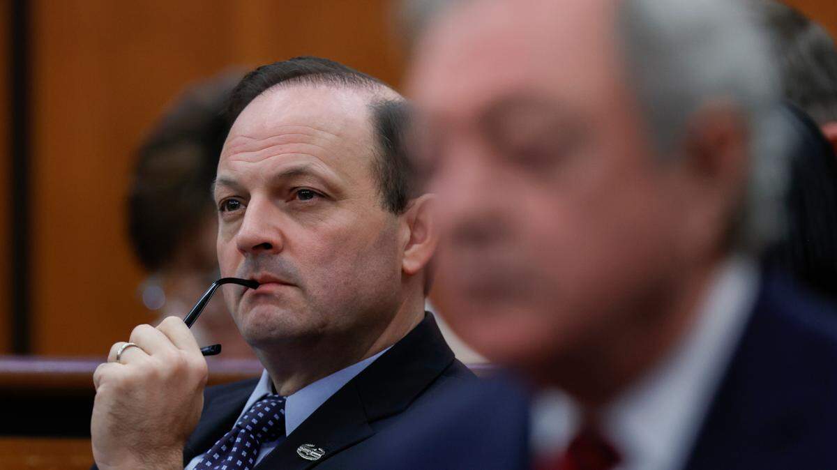 South Carolina Attorney General Alan Wilson listens during an evidentiary hearting at the Richland County Courthouse on Tuesday Jan.16, 2024. Tracy Glantz The State, Pool