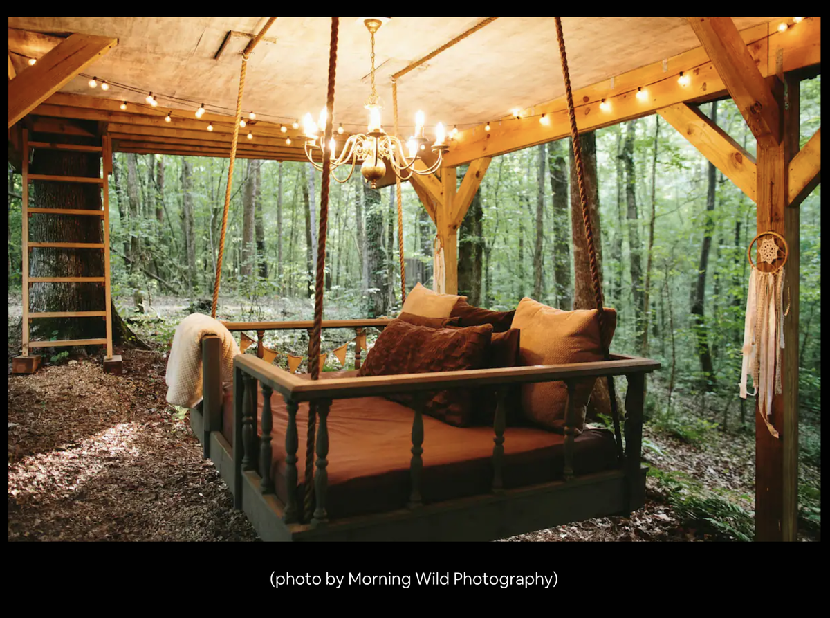 The Airbnb includes a swinging rope bed.
