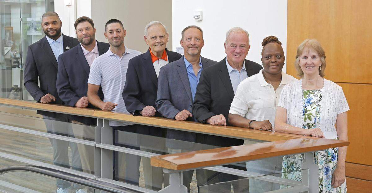 The 2025 South Carolina Athletic Hall of Fame inductees. Pictured (L-R) Richard Seymour, Landon Powell, Clint Dempsey, Harold Olson, Gary Gilmore, Ralph Lundy, Shannon Johnson and Susan Hill Whitson. Not pictured Nelson Brownlee, Don Whitehead.