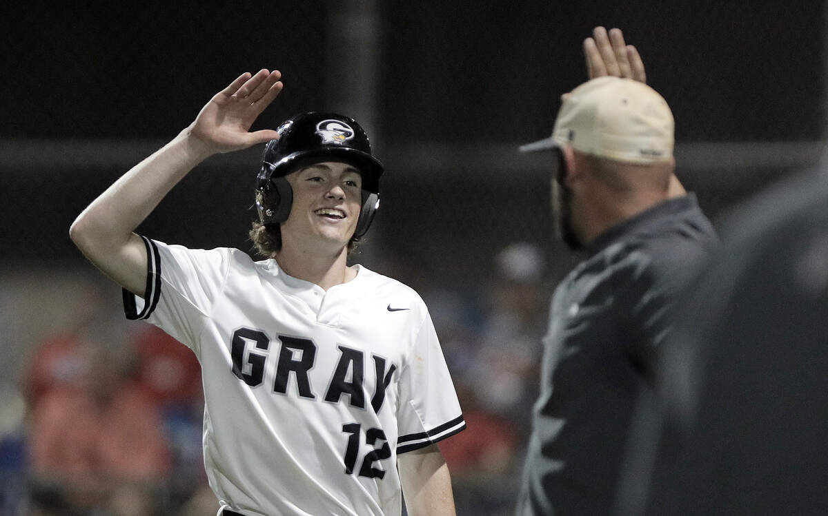 Gray Collegiate’s Brent Stukes cleared the bases with a 3-run double in the fourth inning, then scored a run in the second game of the 2022 Class 2A state championship series against Andrew Jackson on Tuesday, May 24 at the Midands Sports Complex in West Columbia