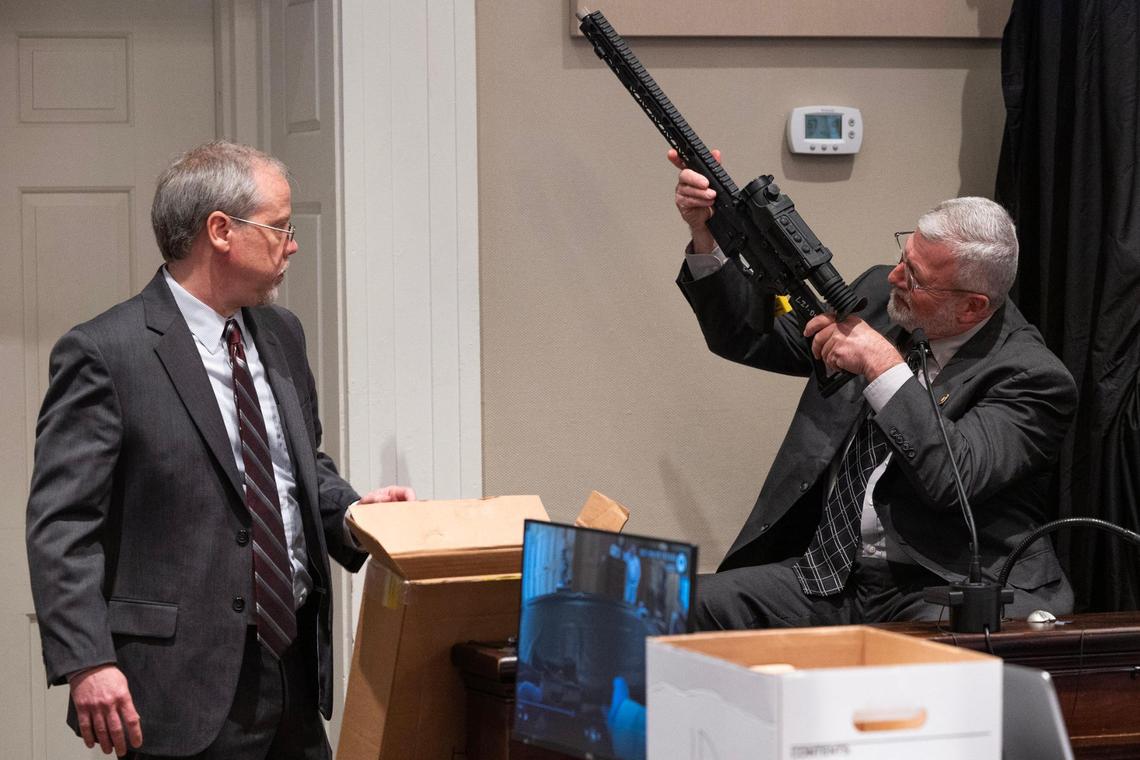 Prosecutor Creighton Waters asks witness Jeff Croft, a SLED senior special agent, questions about weapons and ammunition collected from Alex Murdaugh’s home during Murdaugh’s trial for murder at the Colleton County Courthouse on Monday, January 30, 2023. Joshua Boucher/The State/Pool