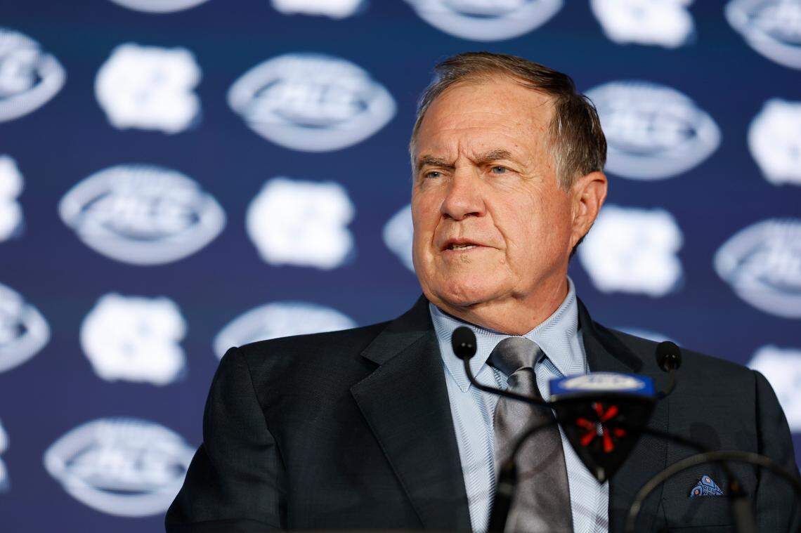 North Carolina head coach Bill Belichick speaks to the media at the 2025 ACC Kickoff in Charlotte, N.C., Thursday, July 24, 2025.