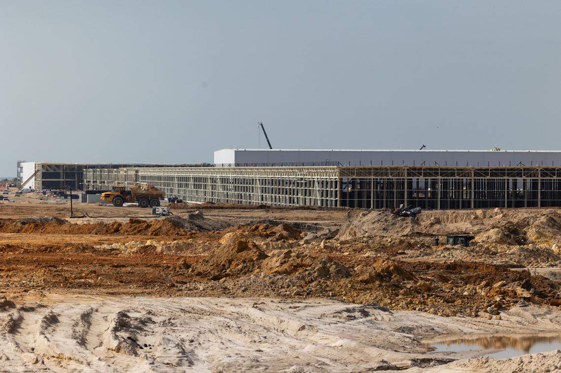 The Scout Motors manufacturing plant in Blythewood, South Carolina is under construction on Thursday, April 10, 2025.