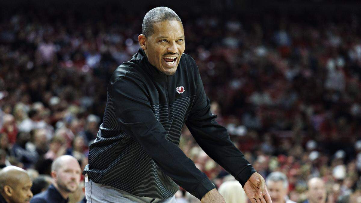 Head coach Lamont Paris of the South Carolina Gamecocks directs his team in the game Wednesday against the Arkansas Razorbacks at Bud Walton Arena in Fayetteville, Arkansas. 