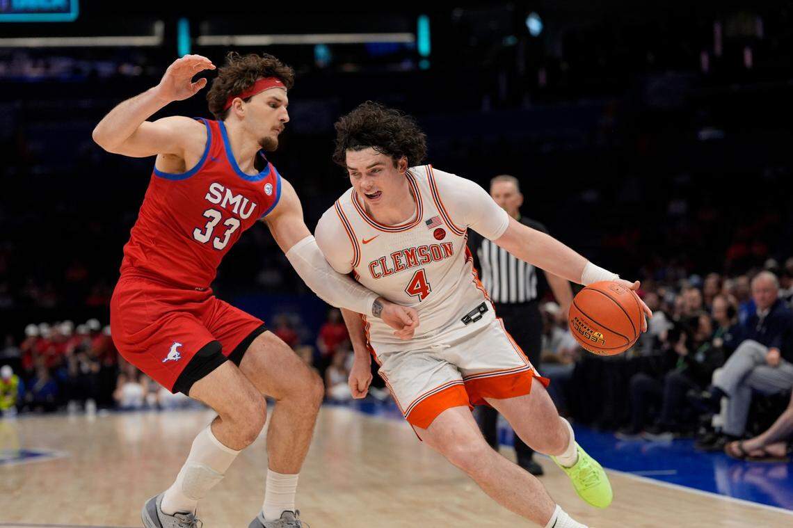 Clemson Tigers forward Ian Schieffelin (4) handles the ball in March against Southern Methodist.